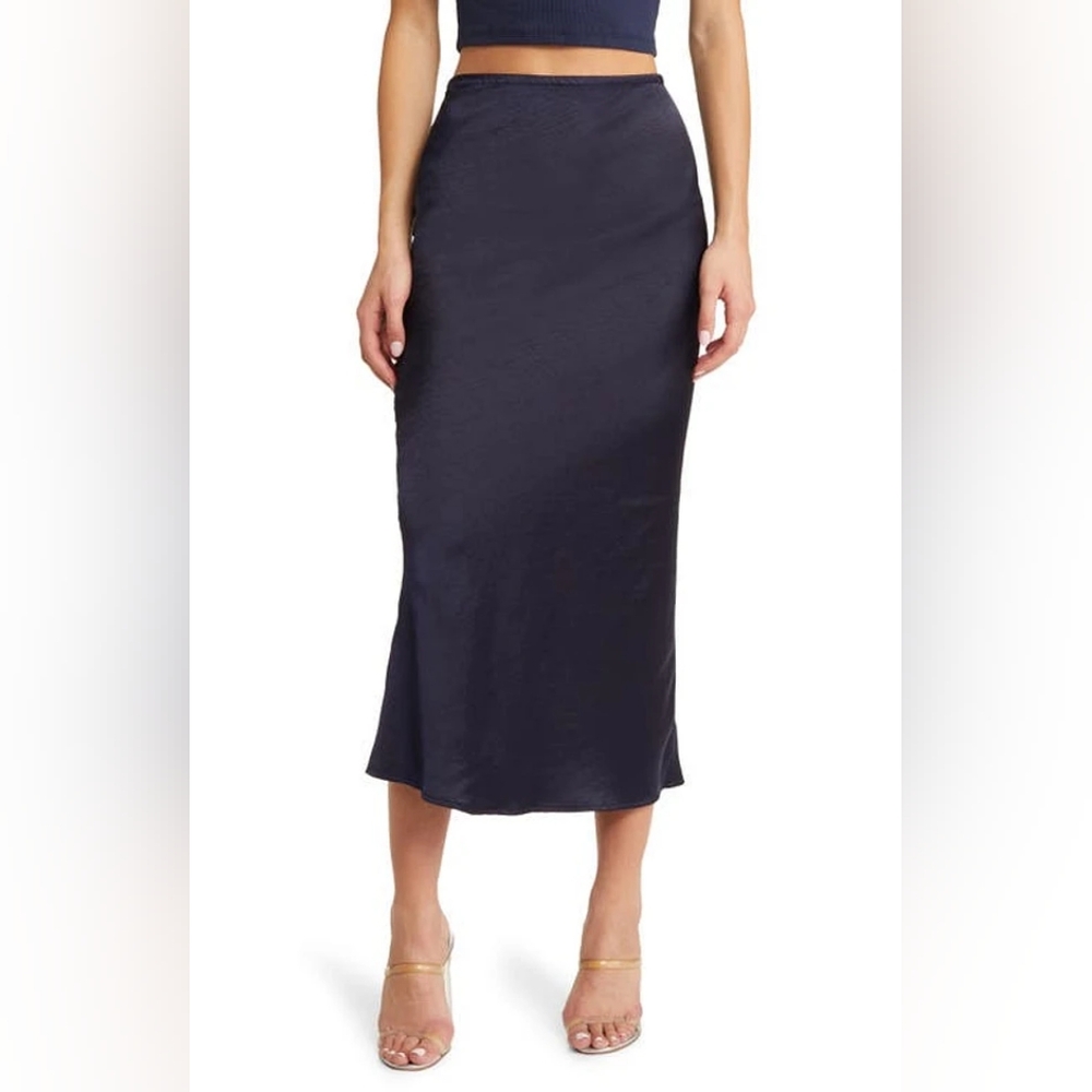Open Edit Navy Blue Sarin Skirt